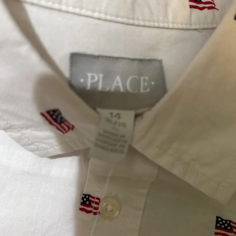 Children’s Place American flag boys short sleeve button-down Oxford shirt XL NWT